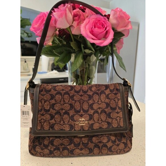 Coach Etta Flap Shoulder Bag and Wallet in Signature Chenille Truffle - Picture 5 of 14